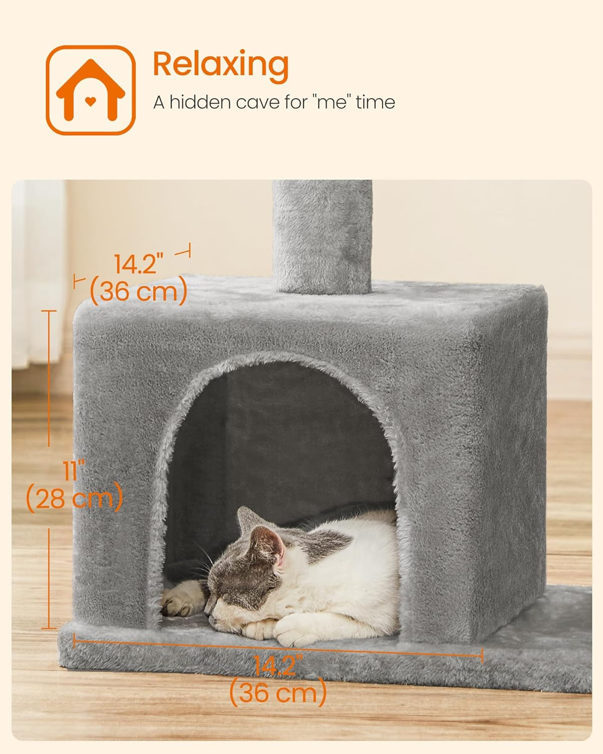 33.1-Inch Cat Tower with Plush Condo for Large Cats up to 16 lbs, Featuring Large Perch, Two Caves, and Scratching Post in Light Gray
