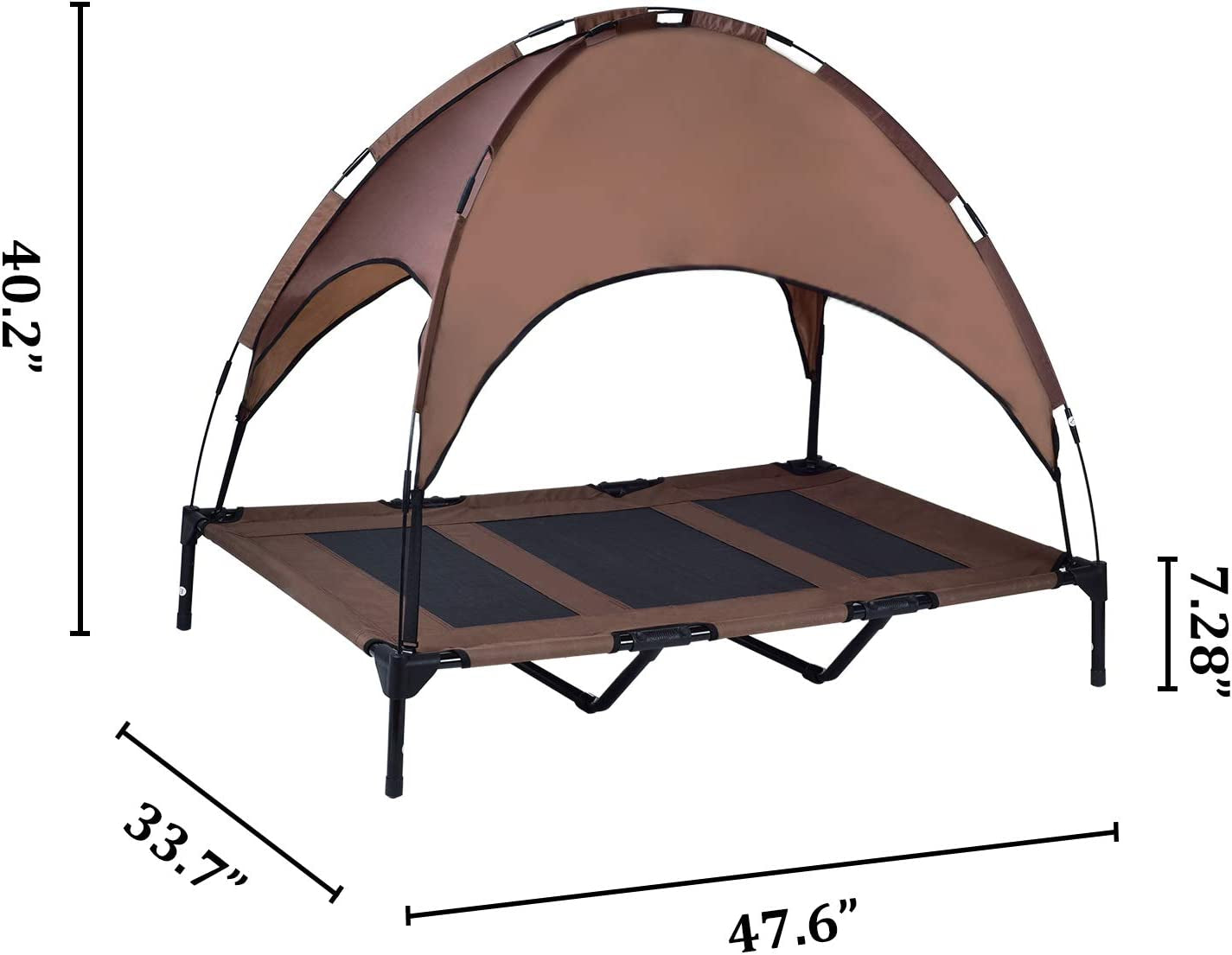 Elevated Pet Cot with Removable Canopy - Portable Raised Outdoor Dog Bed for Camping or Beach, Made from Durable 1680D Oxford Fabric and Breathable Mesh (Large, Brown)