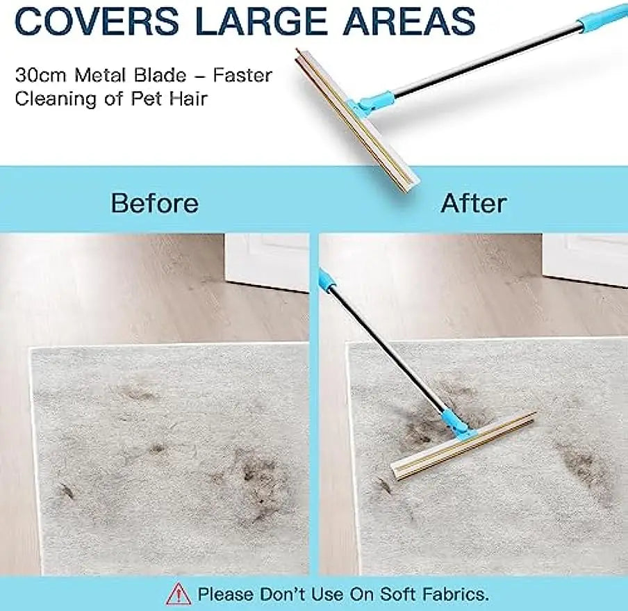 Professional Carpet Rake for Pet Hair Removal with Telescopic Handle and 180° Rotation for Efficient Cleaning of Rugs and Carpets