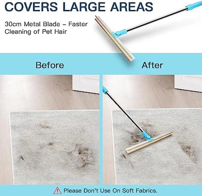 Professional Carpet Rake for Pet Hair Removal with Telescopic Handle and 180° Rotation for Efficient Cleaning of Rugs and Carpets