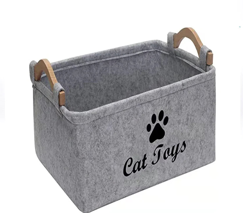 Felt Pet Toy Storage Basket with Handles | Stylish Toy Organizer for Dogs & Cats