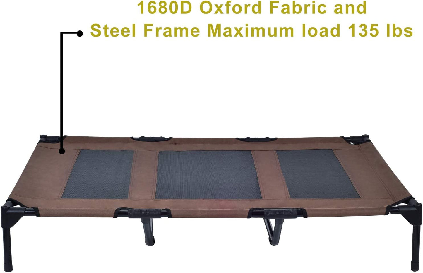 Elevated Pet Cot with Removable Canopy - Portable Raised Outdoor Dog Bed for Camping or Beach, Made from Durable 1680D Oxford Fabric and Breathable Mesh (Large, Brown)