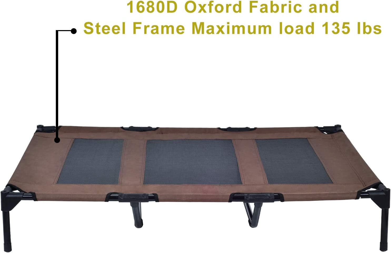 Elevated Pet Cot with Removable Canopy - Portable Raised Outdoor Dog Bed for Camping or Beach, Made from Durable 1680D Oxford Fabric and Breathable Mesh (Large, Brown)