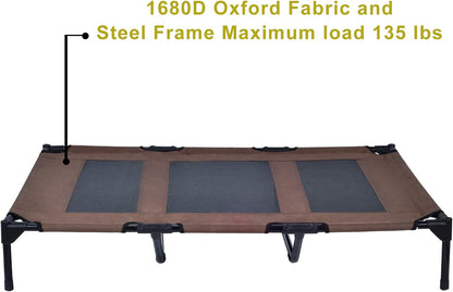 Elevated Pet Cot with Removable Canopy - Portable Raised Outdoor Dog Bed for Camping or Beach, Made from Durable 1680D Oxford Fabric and Breathable Mesh (Large, Brown)