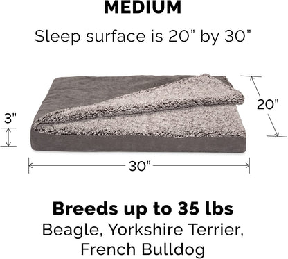 Orthopedic Dog Bed for Medium and Small Breeds with Removable, Washable Cover - Suitable for Dogs up to 35 lbs - Berber and Suede Top Mattress - Gray, Medium Size