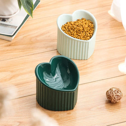 Dark Green Ceramic Elevated Cat Bowls for Food and Water, Ergonomic Design for Stress-Free Feeding, Dishwasher and Microwave Safe, Lead and Cadmium Free