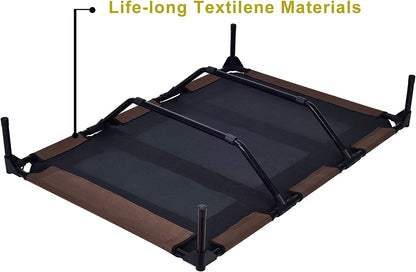 Elevated Pet Cot with Removable Canopy - Portable Raised Outdoor Dog Bed for Camping or Beach, Made from Durable 1680D Oxford Fabric and Breathable Mesh (Large, Brown)
