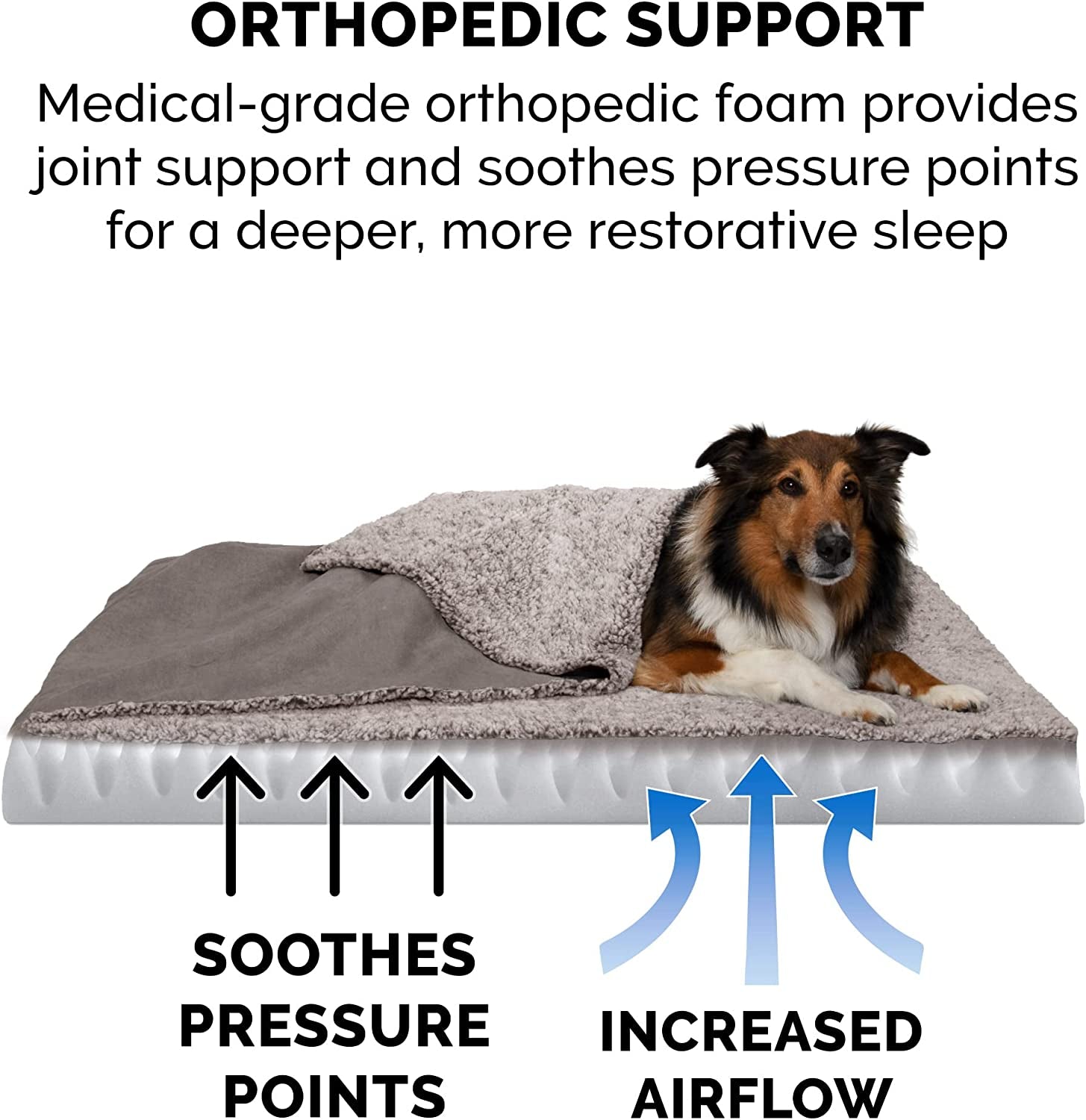 Orthopedic Dog Bed for Medium and Small Breeds with Removable, Washable Cover - Suitable for Dogs up to 35 lbs - Berber and Suede Top Mattress - Gray, Medium Size
