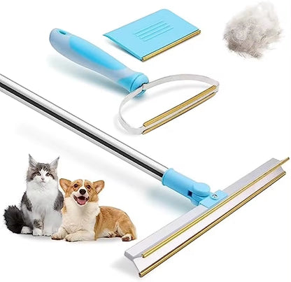 Professional Carpet Rake for Pet Hair Removal with Telescopic Handle and 180° Rotation for Efficient Cleaning of Rugs and Carpets