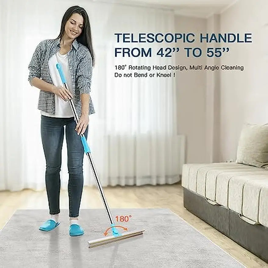 Professional Carpet Rake for Pet Hair Removal with Telescopic Handle and 180° Rotation for Efficient Cleaning of Rugs and Carpets