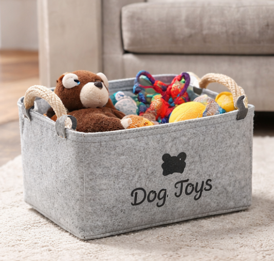 Felt Pet Toy Storage Basket with Handles | Stylish Toy Organizer for Dogs & Cats