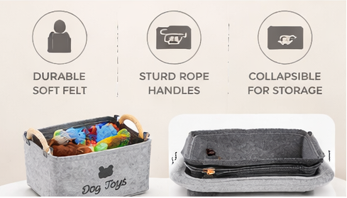 Felt Pet Toy Storage Basket with Handles | Stylish Toy Organizer for Dogs & Cats