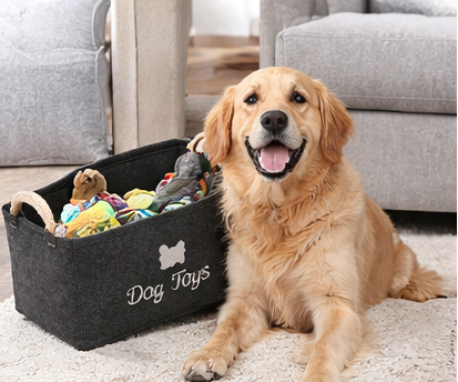 Felt Pet Toy Storage Basket with Handles | Stylish Toy Organizer for Dogs & Cats