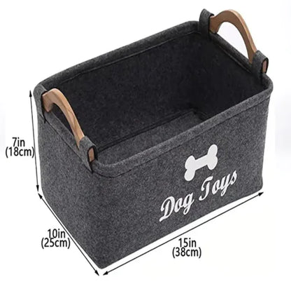 Felt Pet Toy Storage Basket with Handles | Stylish Toy Organizer for Dogs & Cats