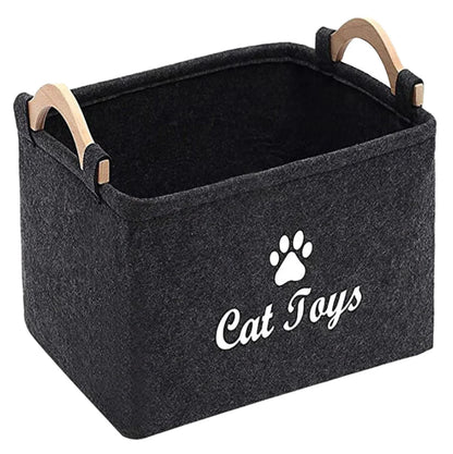 Felt Pet Toy Storage Basket with Handles | Stylish Toy Organizer for Dogs & Cats