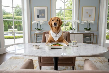 a real dog sitting distinguished at meal time 
