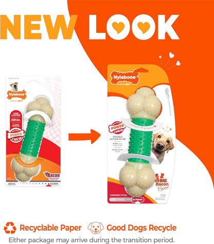 Double Action Bacon Flavor Bone Chew Toy for Aggressive Chewers, X-Large (50+ lbs)