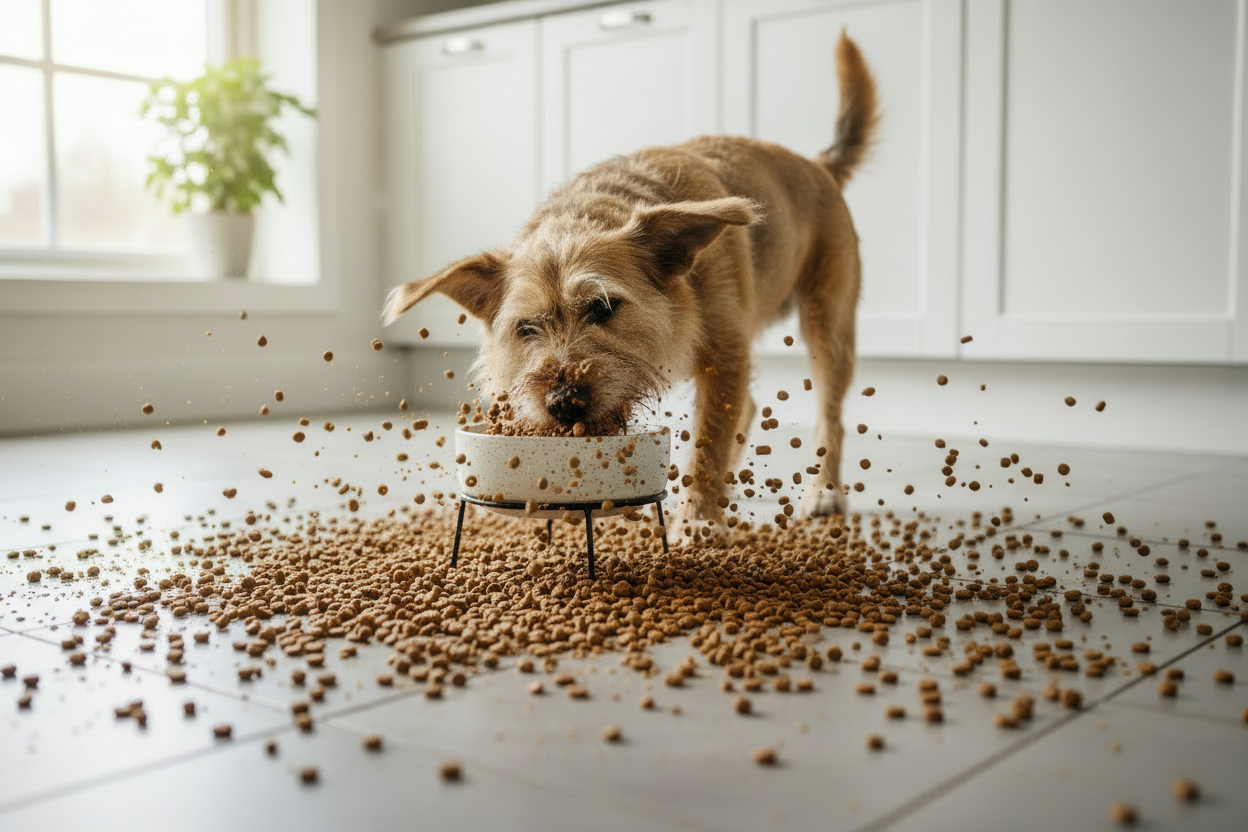 add dog food on the floor