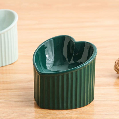 Dark Green Ceramic Elevated Cat Bowls for Food and Water, Ergonomic Design for Stress-Free Feeding, Dishwasher and Microwave Safe, Lead and Cadmium Free