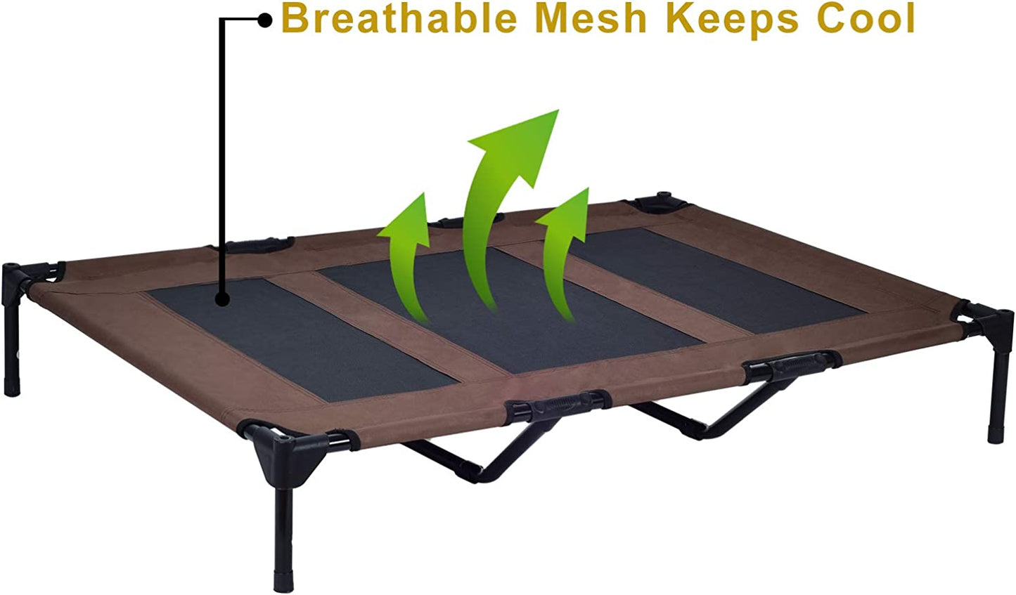 Elevated Pet Cot with Removable Canopy - Portable Raised Outdoor Dog Bed for Camping or Beach, Made from Durable 1680D Oxford Fabric and Breathable Mesh (Large, Brown)