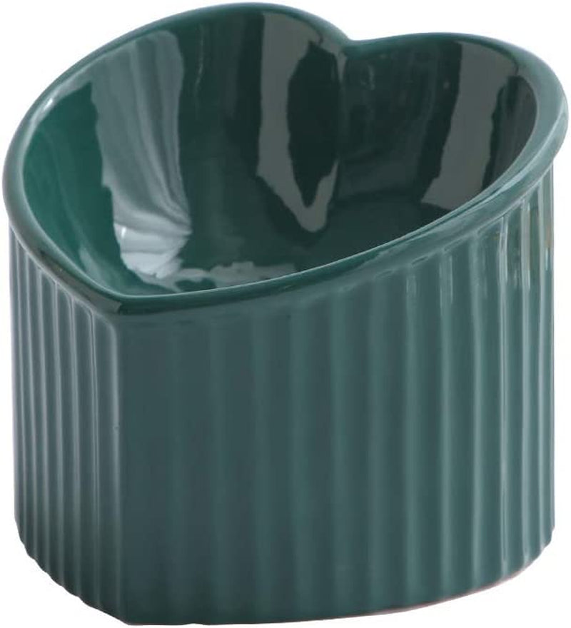Dark Green Ceramic Elevated Cat Bowls for Food and Water, Ergonomic Design for Stress-Free Feeding, Dishwasher and Microwave Safe, Lead and Cadmium Free