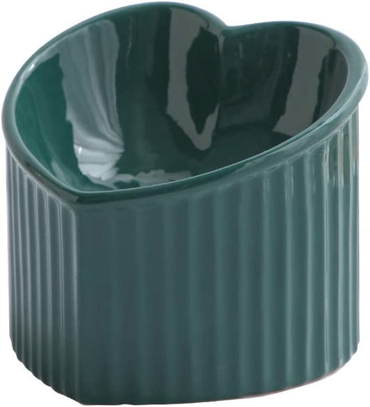 Dark Green Ceramic Elevated Cat Bowls for Food and Water, Ergonomic Design for Stress-Free Feeding, Dishwasher and Microwave Safe, Lead and Cadmium Free