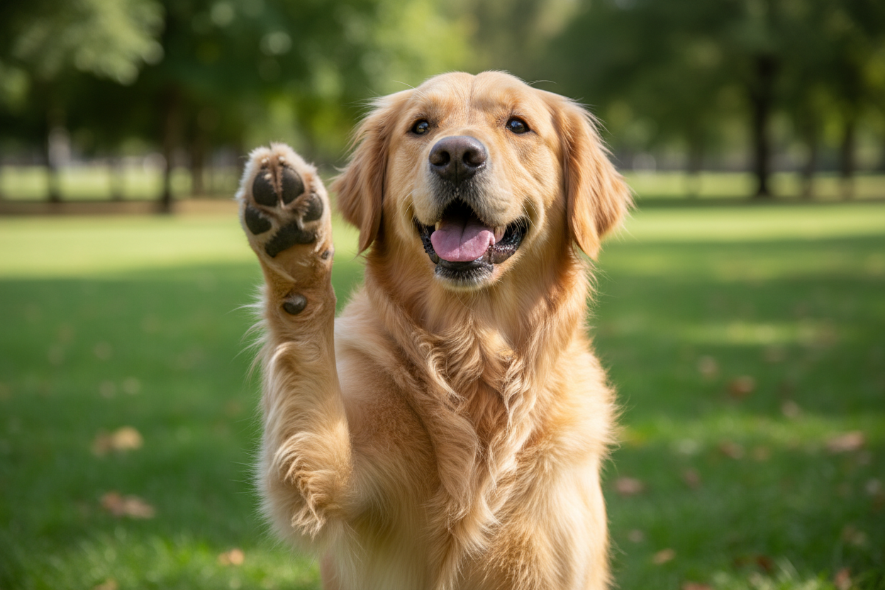 create me an image of a real dog waving 