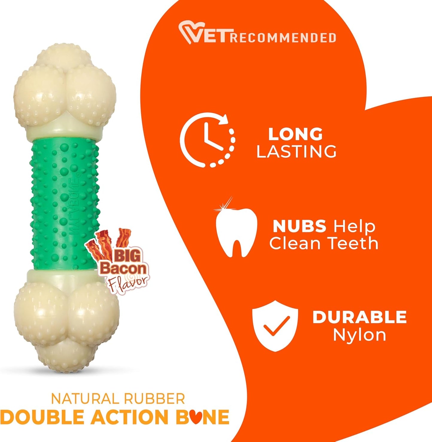 Double Action Bacon Flavor Bone Chew Toy for Aggressive Chewers, X-Large (50+ lbs)