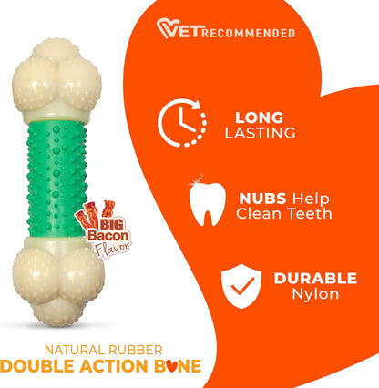 Double Action Bacon Flavor Bone Chew Toy for Aggressive Chewers, X-Large (50+ lbs)