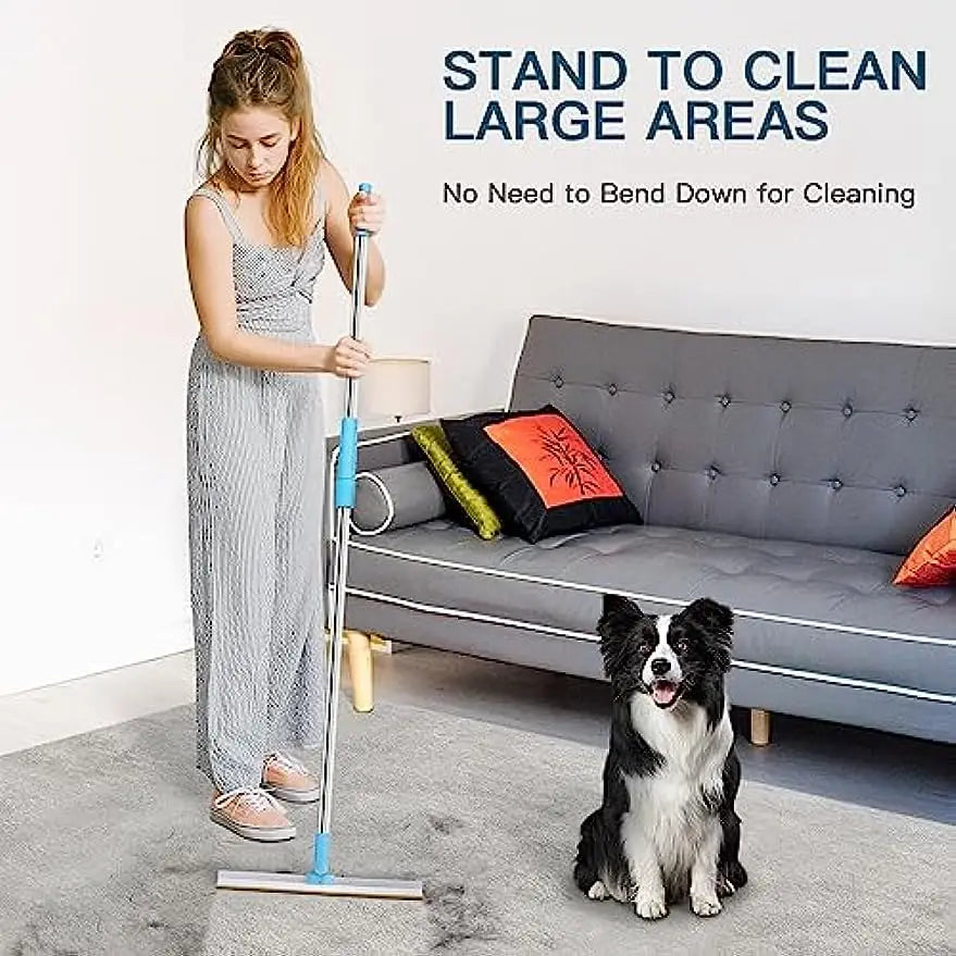 Professional Carpet Rake for Pet Hair Removal with Telescopic Handle and 180° Rotation for Efficient Cleaning of Rugs and Carpets